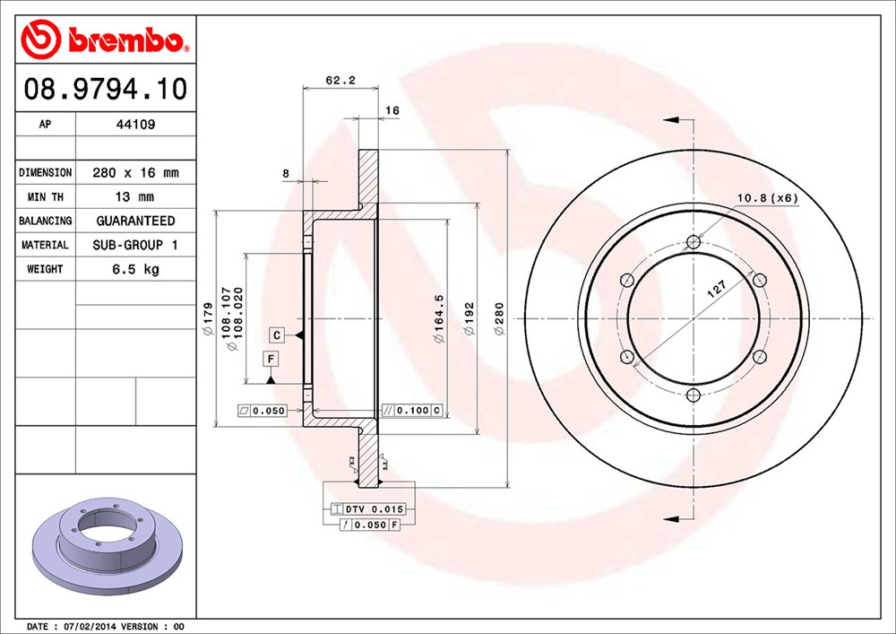 Tarcza hamulcowa BREMBO 08.9794.10