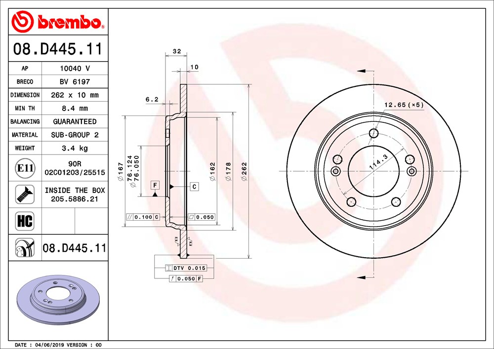 Tarcza hamulcowa BREMBO 08.D445.11