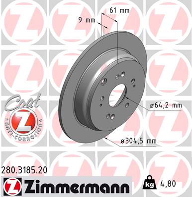 Tarcza hamulcowa ZIMMERMANN 280.3185.20