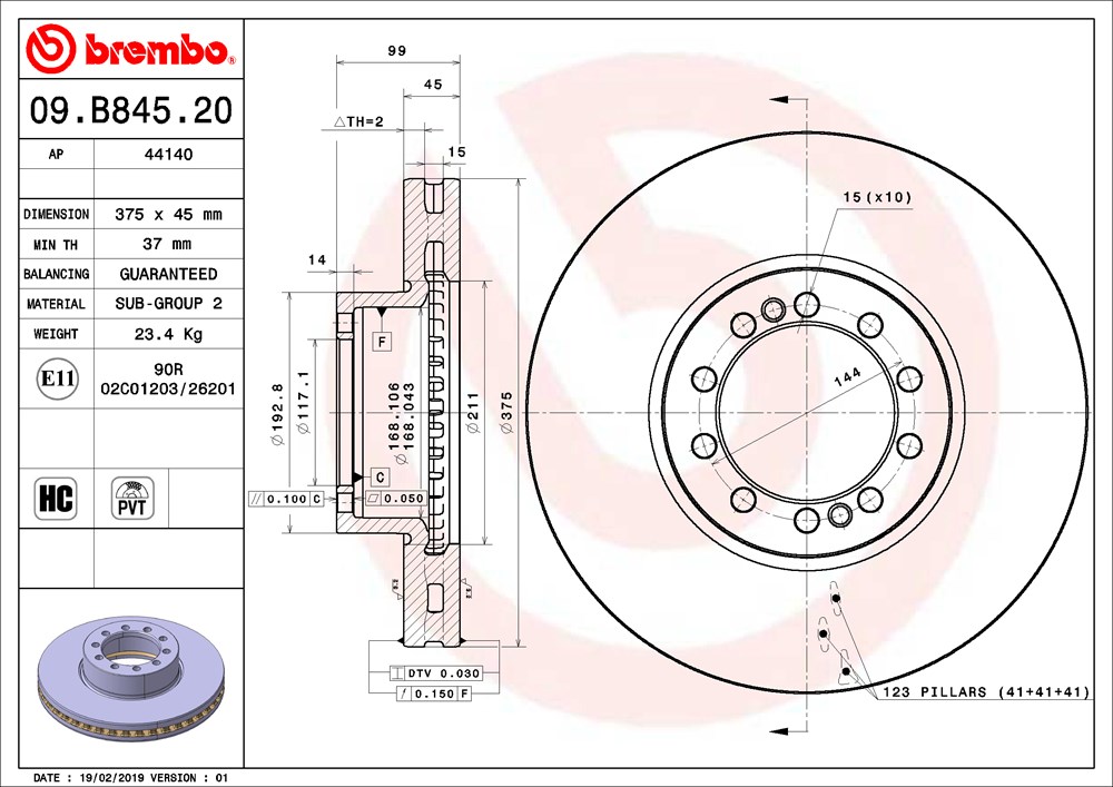 Tarcza hamulcowa BREMBO 09.B845.20