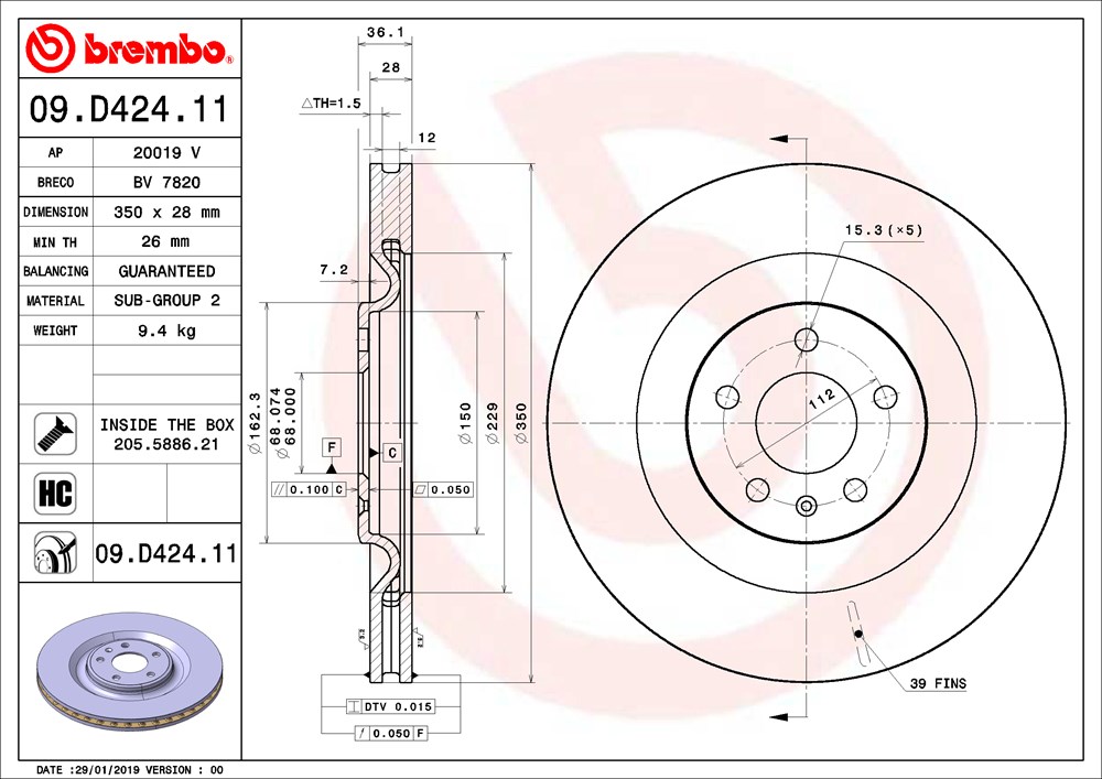 Tarcza hamulcowa BREMBO 09.D424.11