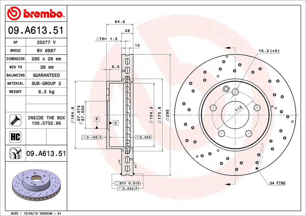 Tarcza hamulcowa BREMBO 09.A613.51