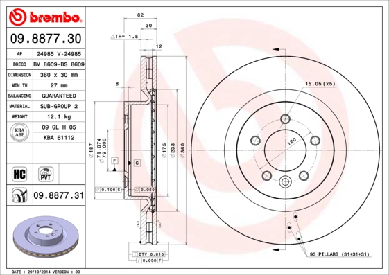 Tarcza hamulcowa BREMBO 09.8877.31