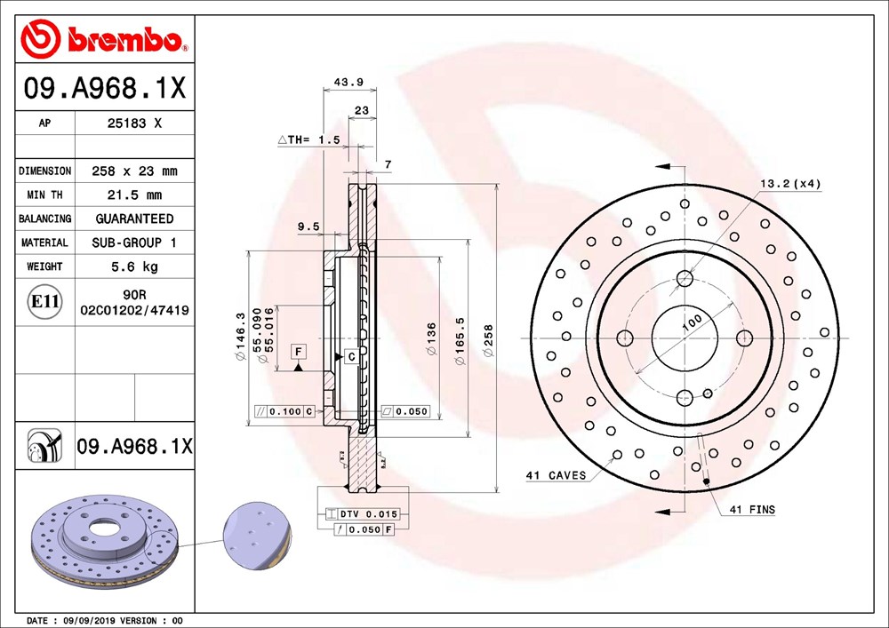 Tarcza hamulcowa BREMBO 09.A968.1X