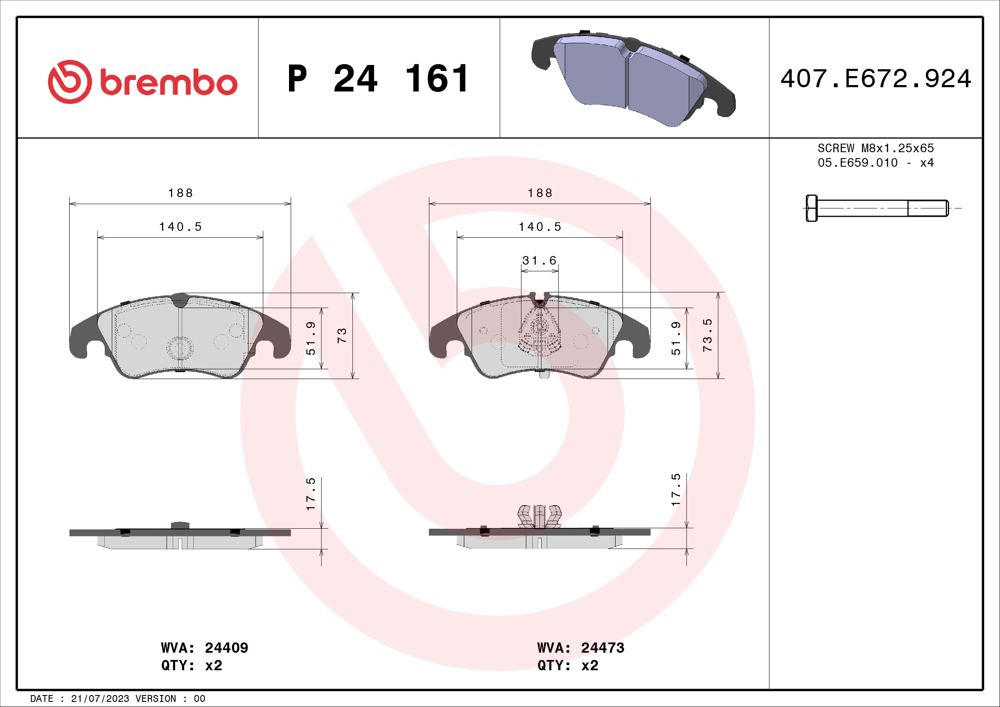 Klocki hamulcowe BREMBO P 24 161