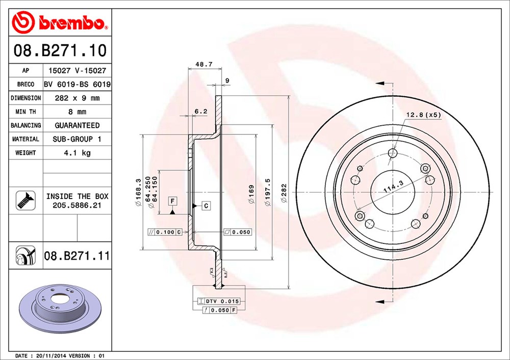 Tarcza hamulcowa BREMBO 08.B271.11