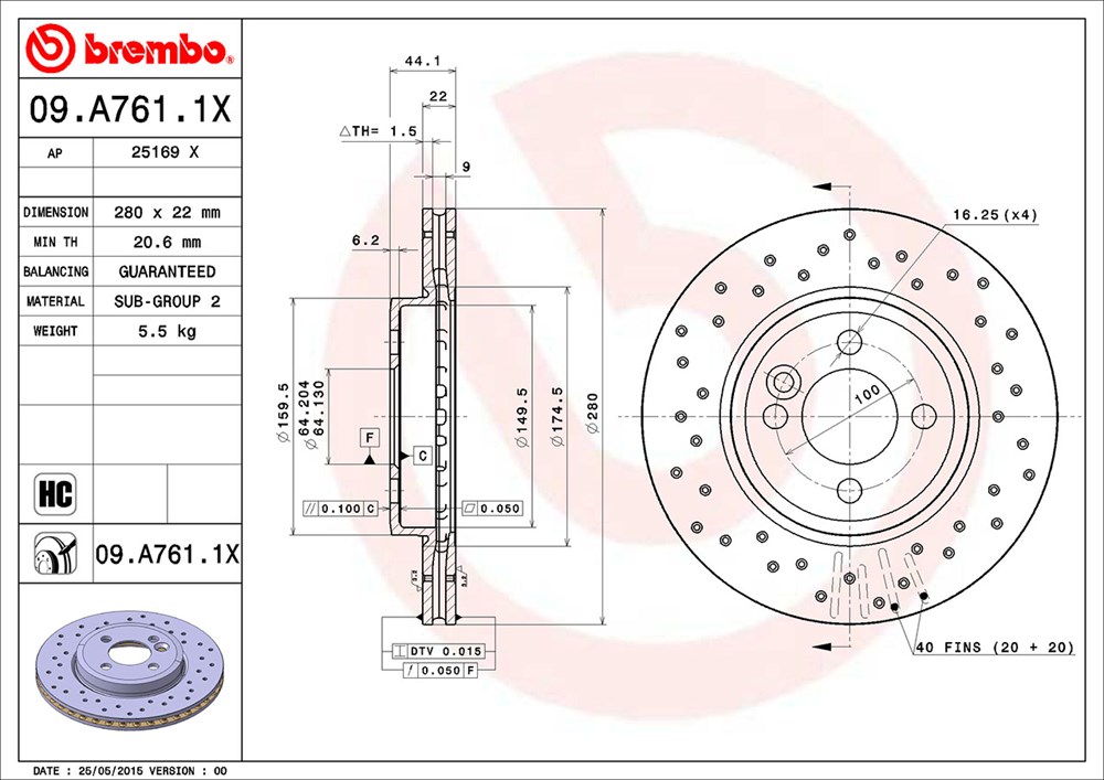 Tarcza hamulcowa BREMBO 09.A761.1X