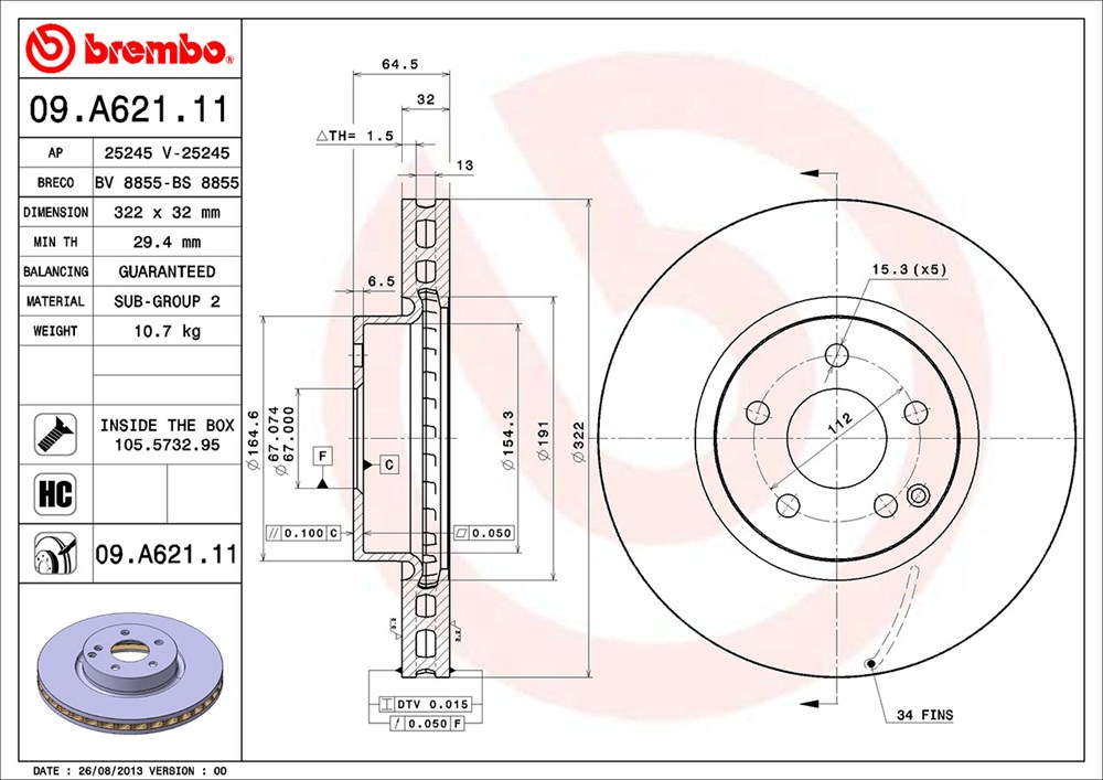 Tarcza hamulcowa BREMBO 09.A621.11