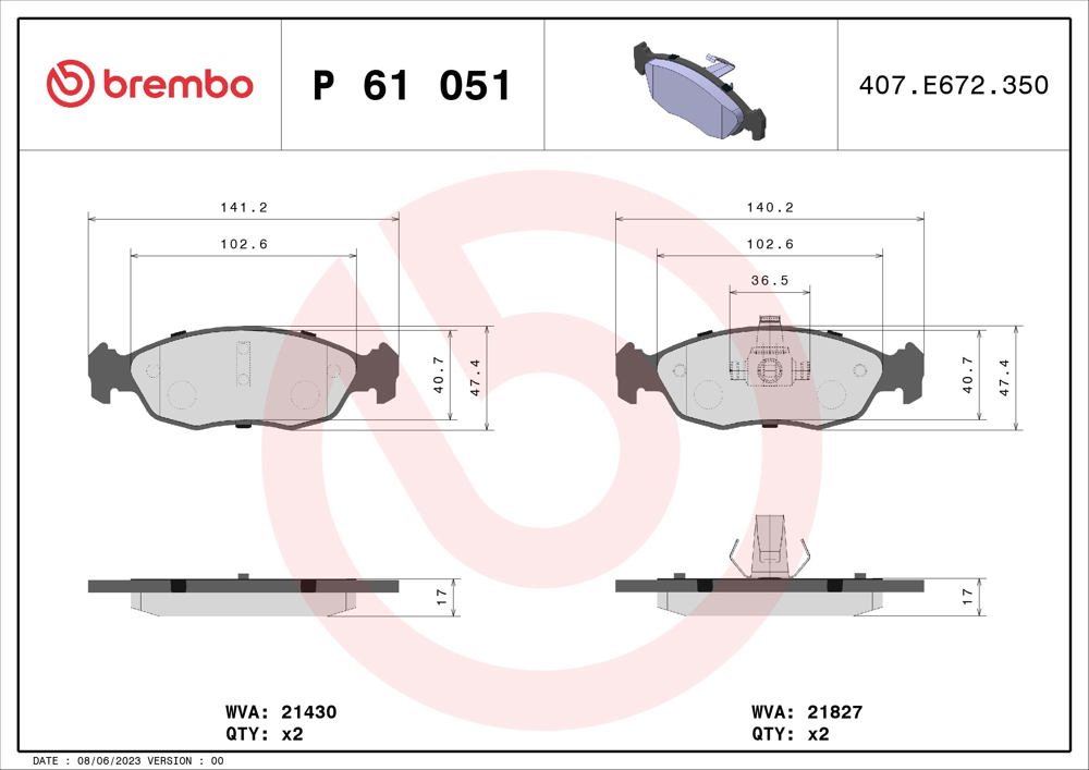 Klocki hamulcowe BREMBO P 61 051