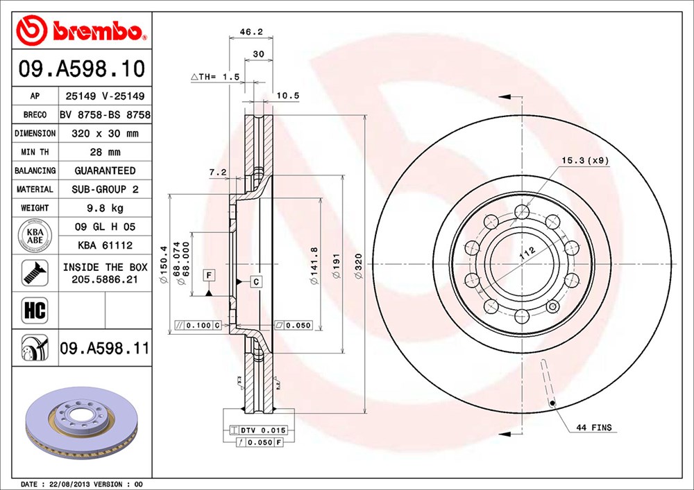 Tarcza hamulcowa BREMBO 09.A598.11