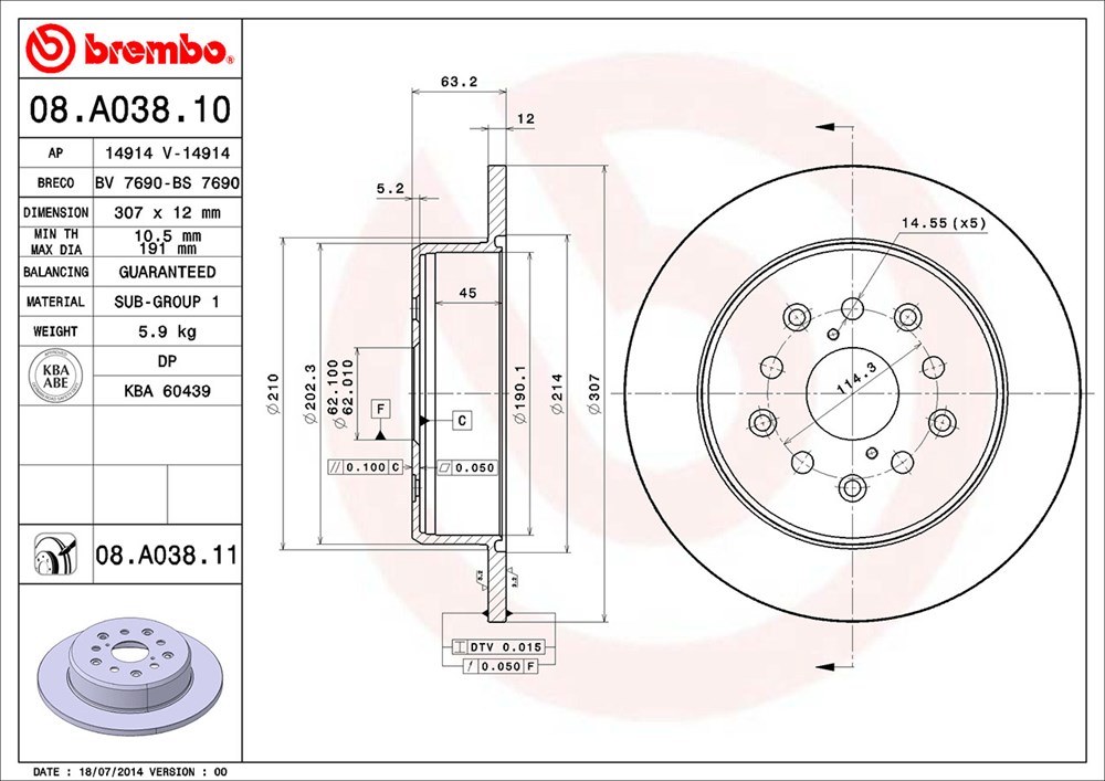 Tarcza hamulcowa BREMBO 08.A038.11