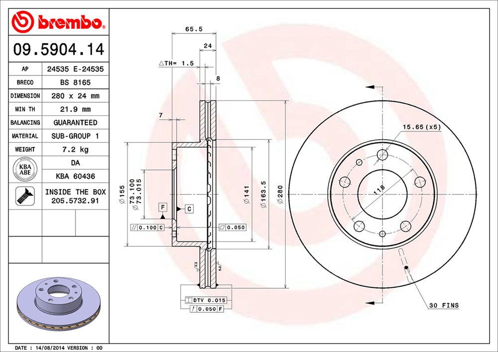 Tarcza hamulcowa BREMBO 09.5904.14