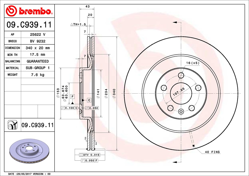 Tarcza hamulcowa BREMBO 09.C939.11