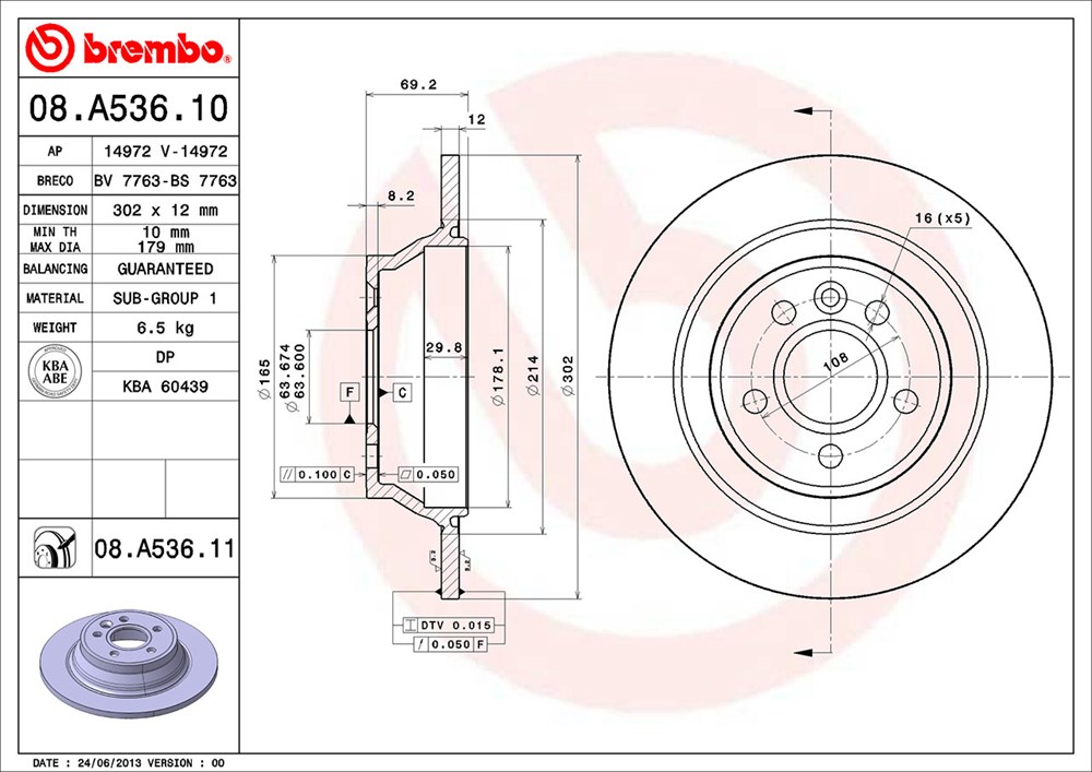 Tarcza hamulcowa BREMBO 08.A536.11