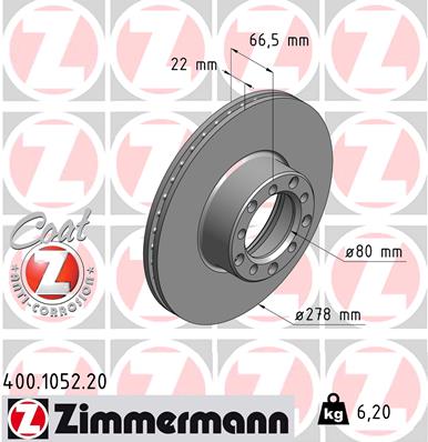 Tarcza hamulcowa ZIMMERMANN 400.1052.20