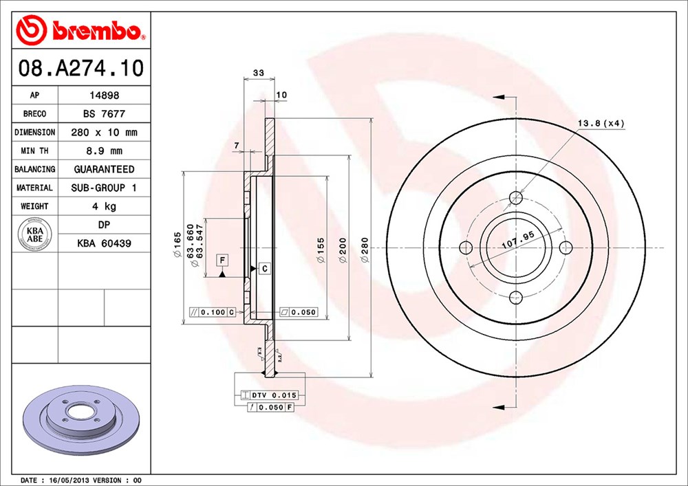 Tarcza hamulcowa BREMBO 08.A274.10