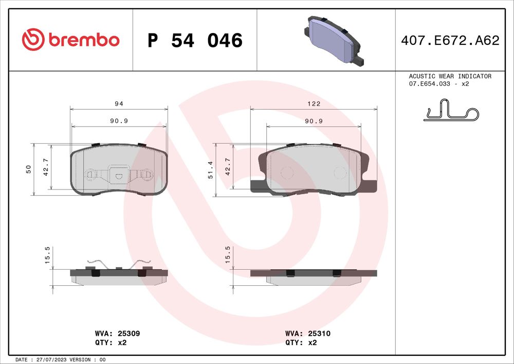 Klocki hamulcowe BREMBO P 54 046