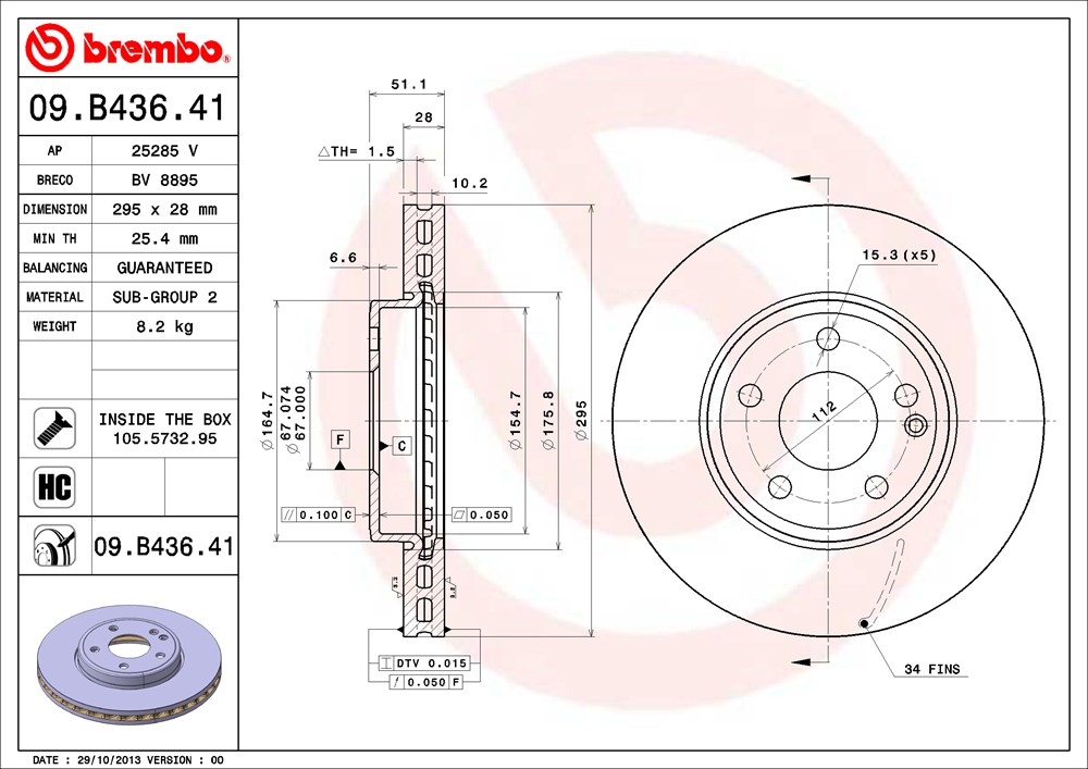 Tarcza hamulcowa BREMBO 09.B436.41