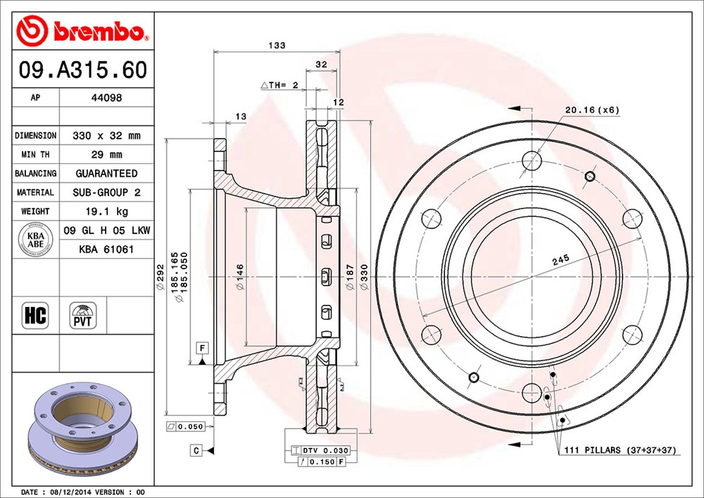 Tarcza hamulcowa BREMBO 09.A315.60
