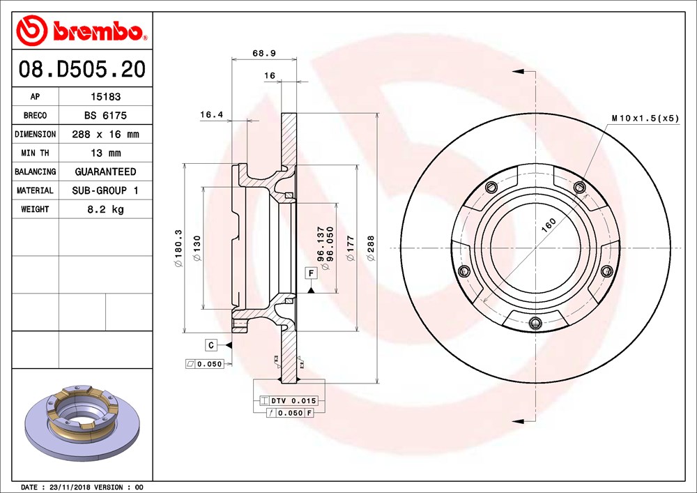 Tarcza hamulcowa BREMBO 08.D505.20
