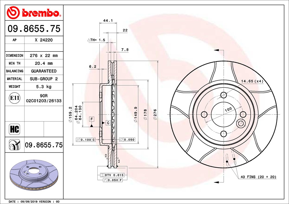 Tarcza hamulcowa BREMBO 09.8655.75