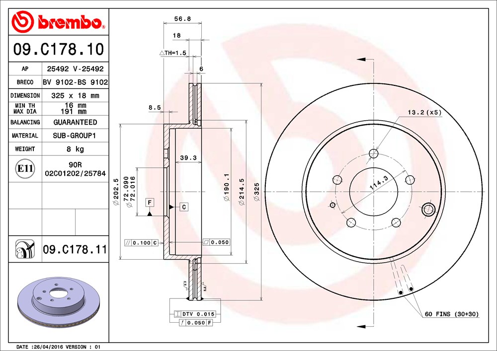 Tarcza hamulcowa BREMBO 09.C178.11