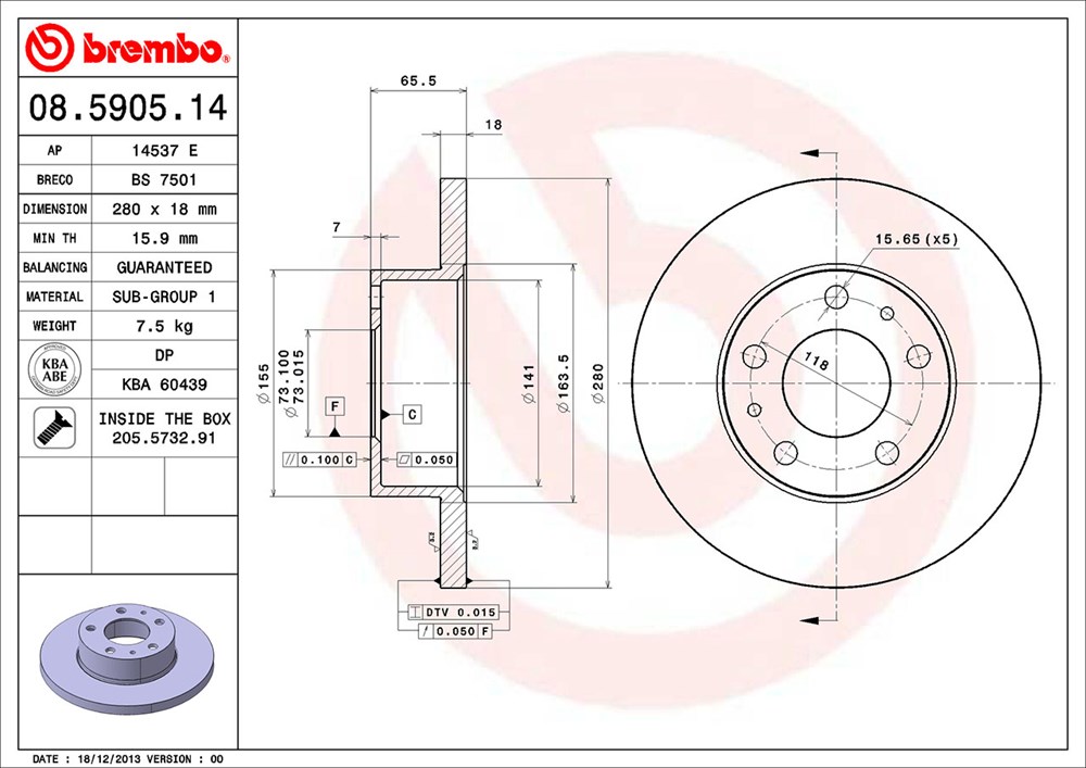 Tarcza hamulcowa BREMBO 08.5905.14