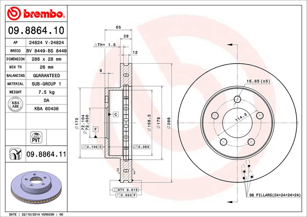 Tarcza hamulcowa BREMBO 09.8864.11