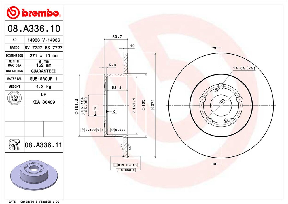 Tarcza hamulcowa BREMBO 08.A336.11