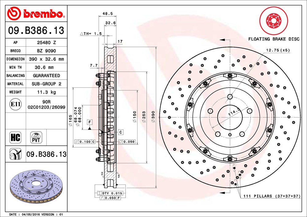 Tarcza hamulcowa BREMBO 09.B386.13