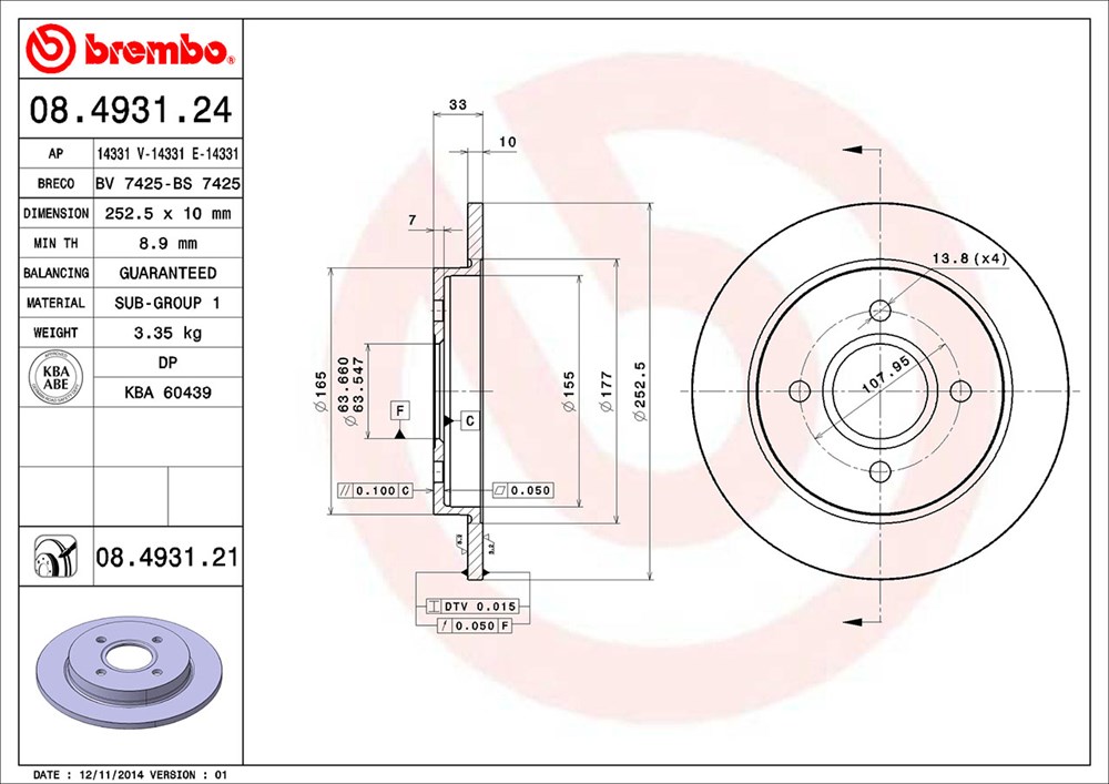 Tarcza hamulcowa BREMBO 08.4931.21