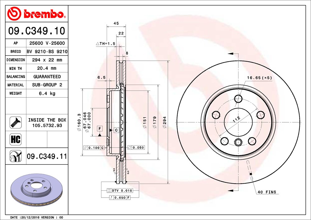 Tarcza hamulcowa BREMBO 09.C349.11