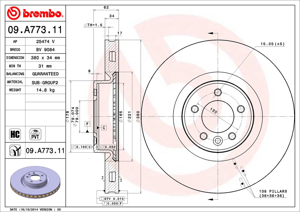 Tarcza hamulcowa BREMBO 09.A773.11