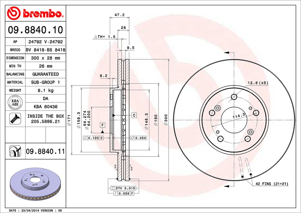 Tarcza hamulcowa BREMBO 09.8840.11