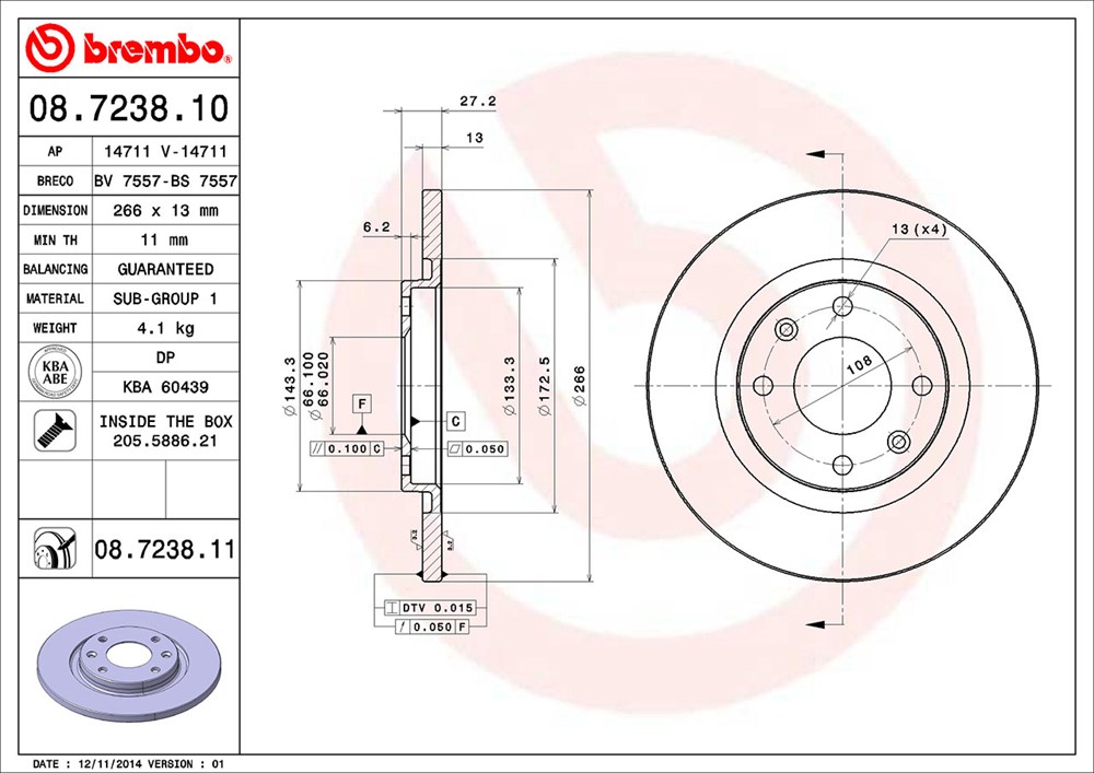 Tarcza hamulcowa BREMBO 08.7238.11