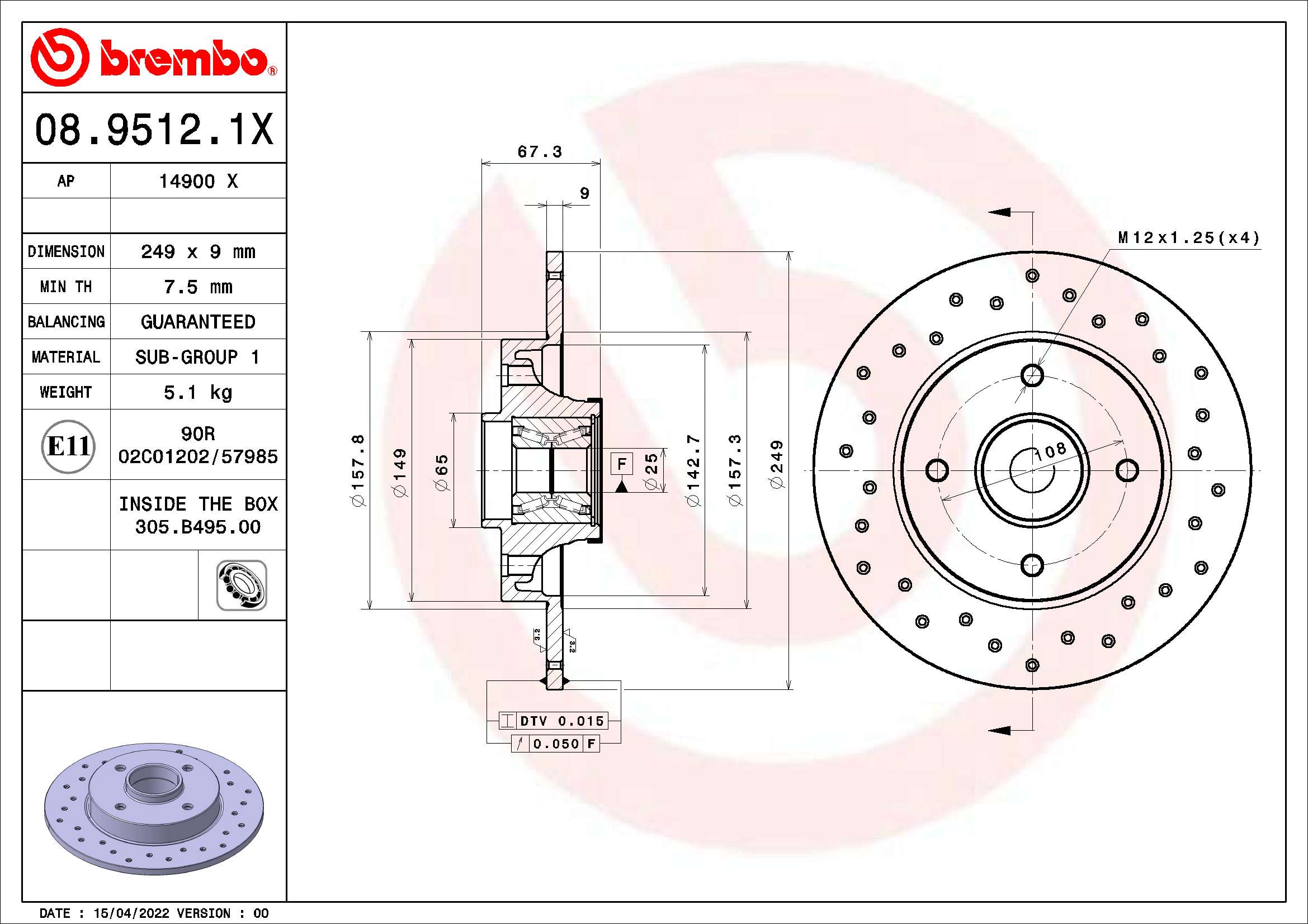 Tarcza hamulcowa BREMBO 08.9512.1X