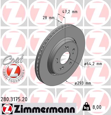 Tarcza hamulcowa ZIMMERMANN 280.3175.20