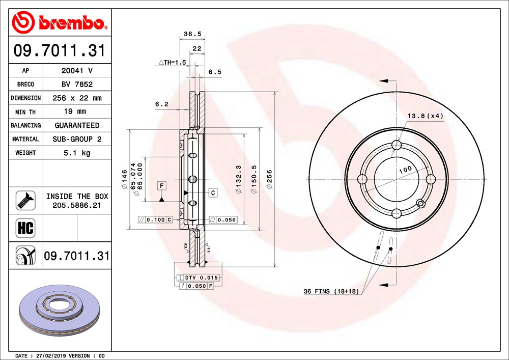 Tarcza hamulcowa BREMBO 09.7011.31