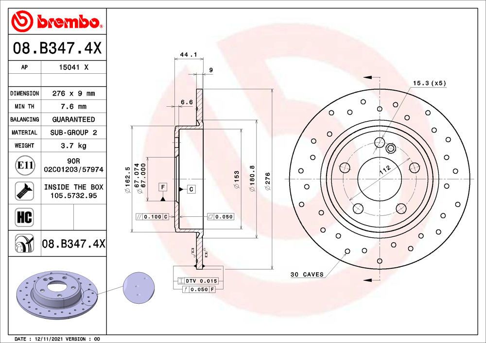 Tarcza hamulcowa BREMBO 08.B347.4X