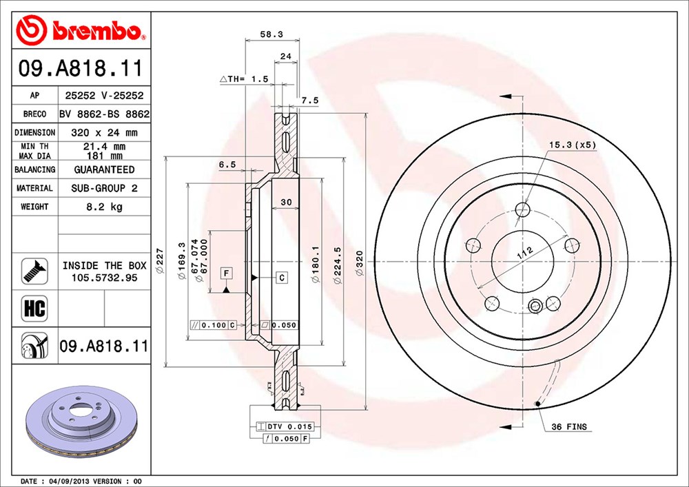 Tarcza hamulcowa BREMBO 09.A818.11