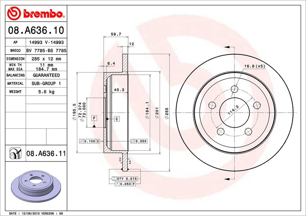 Tarcza hamulcowa BREMBO 08.A636.11