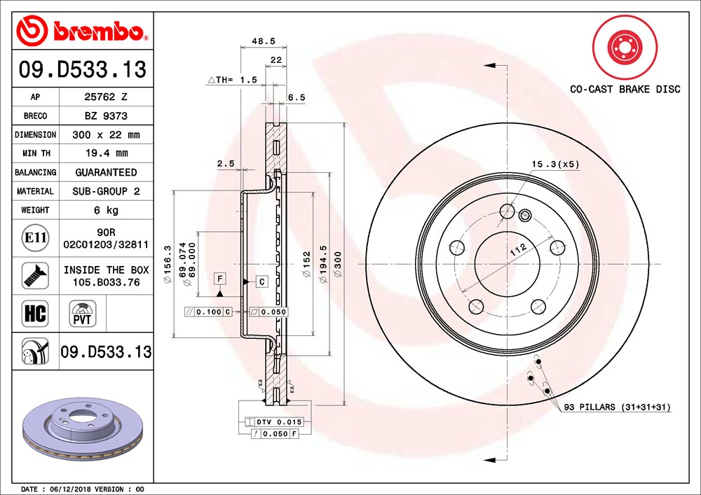 Tarcza hamulcowa BREMBO 09.D533.13