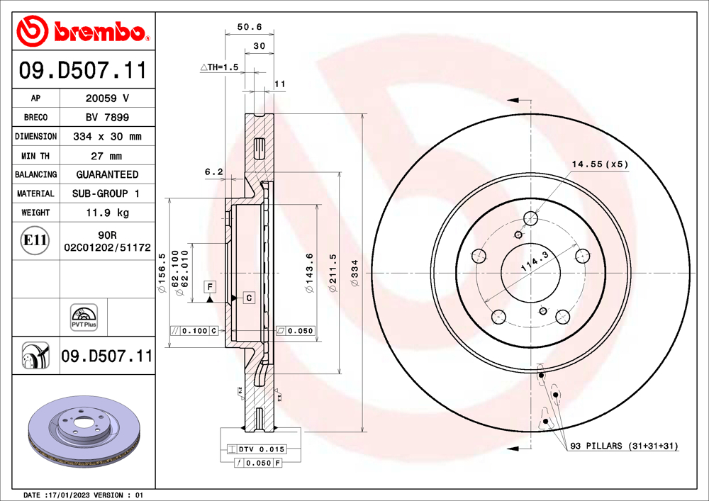 Tarcza hamulcowa BREMBO 09.D507.11
