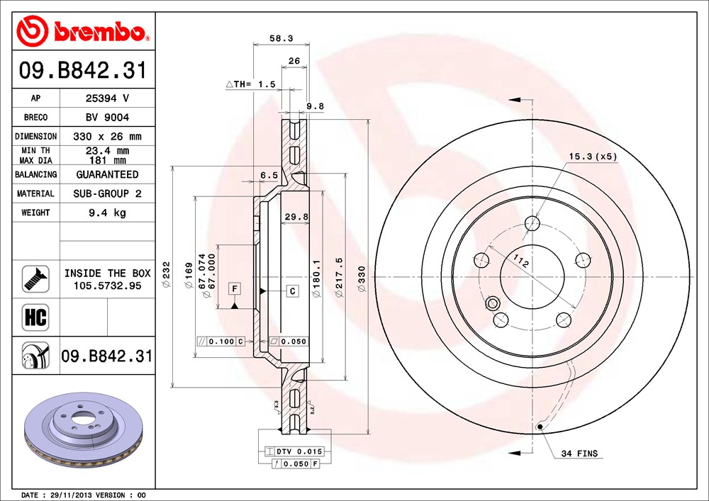 Tarcza hamulcowa BREMBO 09.B842.31