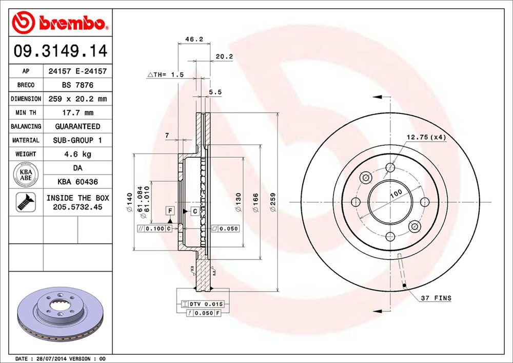 Tarcza hamulcowa BREMBO 09.3149.14