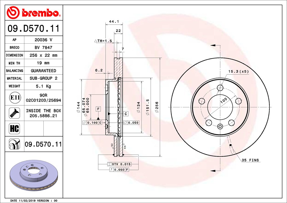 Tarcza hamulcowa BREMBO 09.D570.11