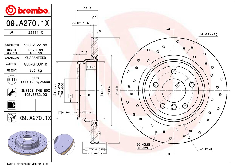 Tarcza hamulcowa BREMBO 09.A270.1X