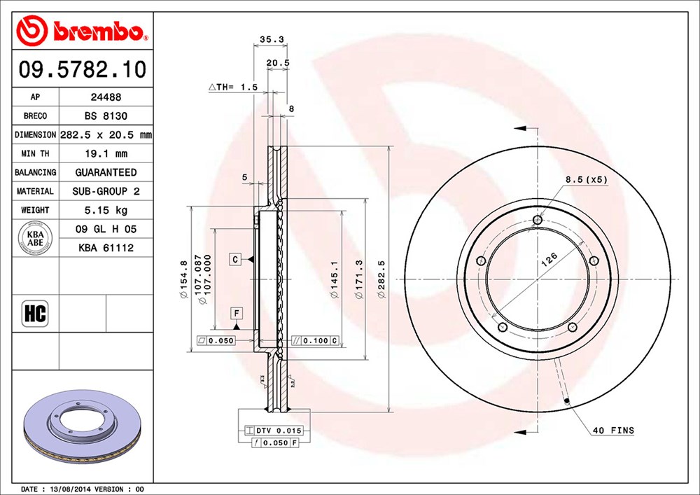 Tarcza hamulcowa BREMBO 09.5782.10