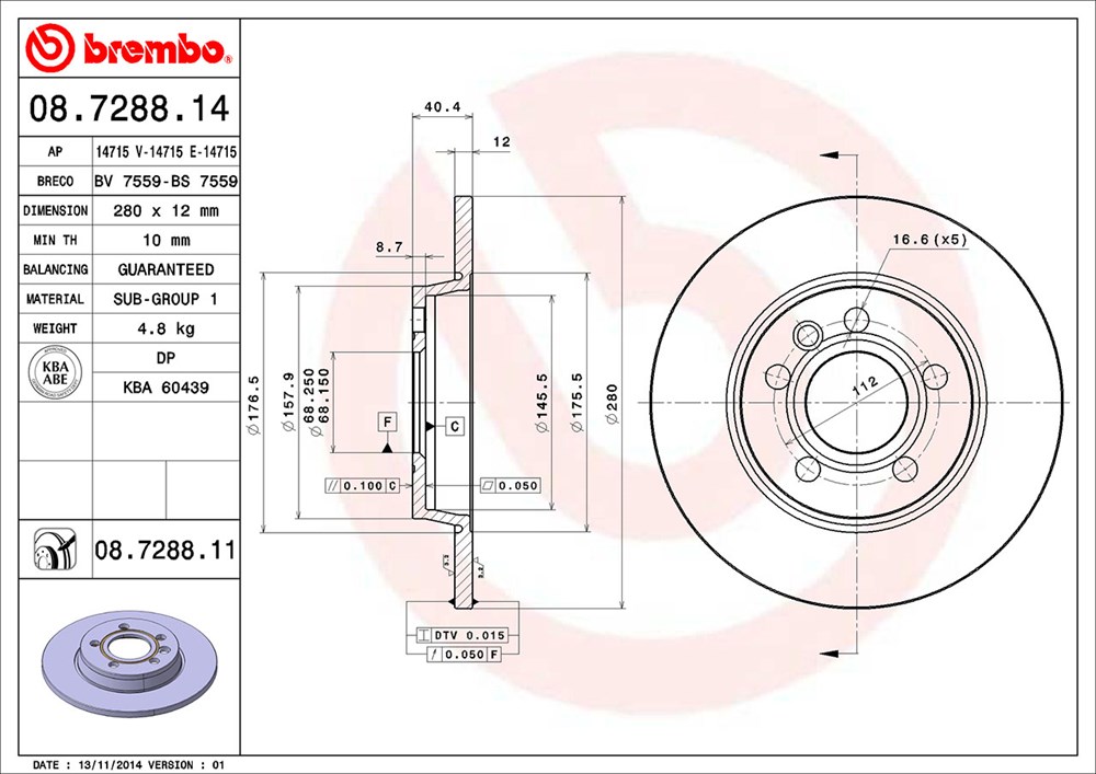 Tarcza hamulcowa BREMBO 08.7288.11