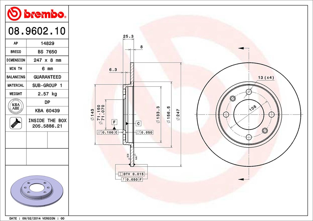 Tarcza hamulcowa BREMBO 08.9602.10